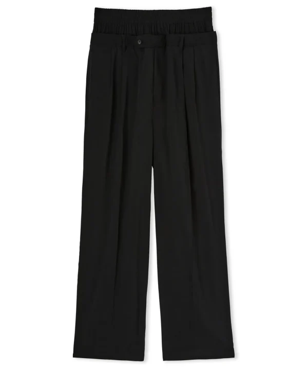 MSGM Pantaloni Tailoring Con Boxer Incorporato In Fresco Lana Black Outlet