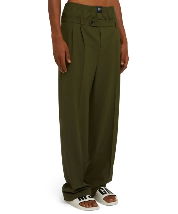 MSGM Pantaloni Tailoring Con Boxer Incorporato In Fresco Lana Military Green Fashion