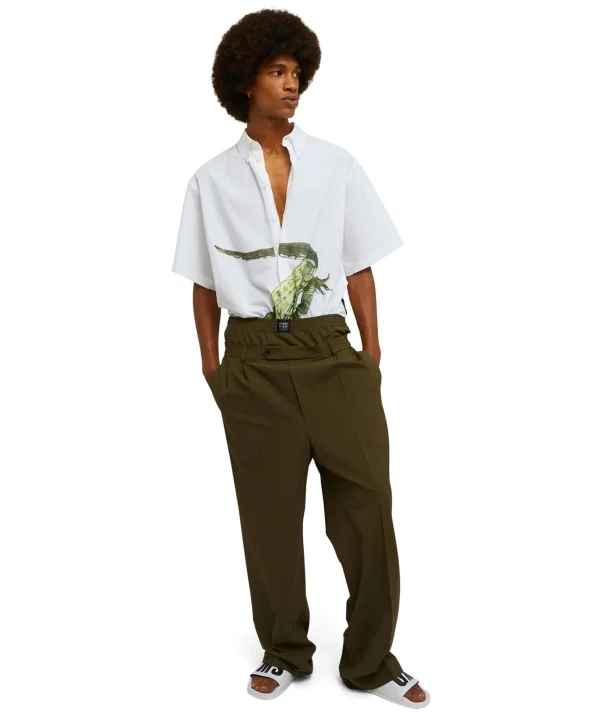 MSGM Pantaloni Tailoring Con Boxer Incorporato In Fresco Lana Military Green Fashion