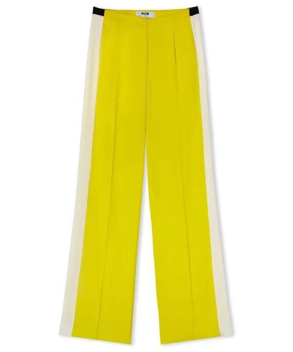 MSGM Pantaloni Tailoring Full Length In Viscosa Con Banda Laterale A Contrasto Lemon Yellow Shop