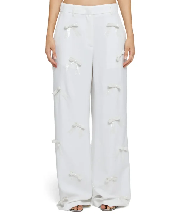 MSGM Pantaloni Tailoring Full Length In Viscosa Con Fiocchi Applicati Cream Outlet