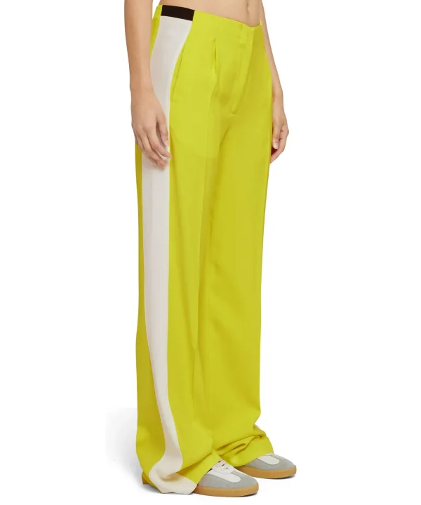 MSGM Pantaloni Tailoring Full Length In Viscosa Con Banda Laterale A Contrasto Lemon Yellow Shop