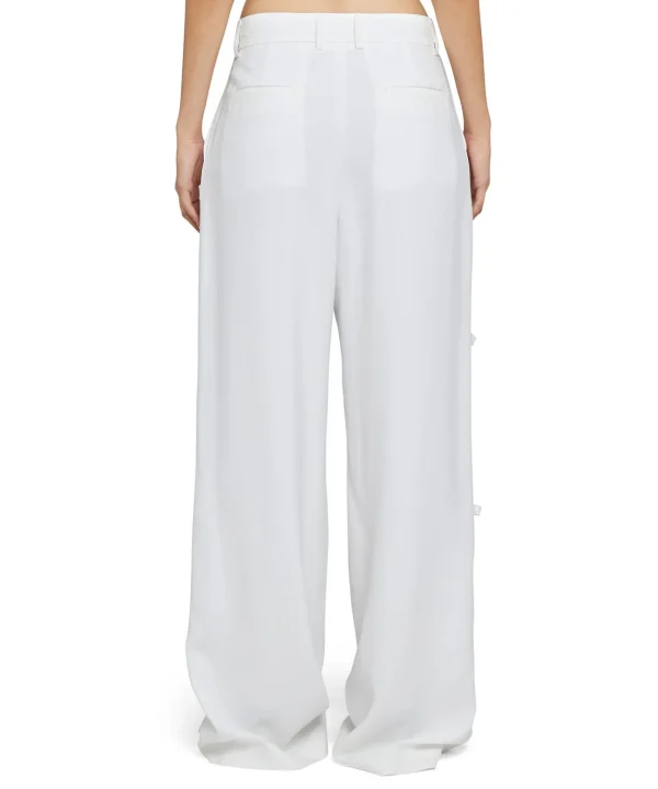 MSGM Pantaloni Tailoring Full Length In Viscosa Con Fiocchi Applicati Cream Outlet