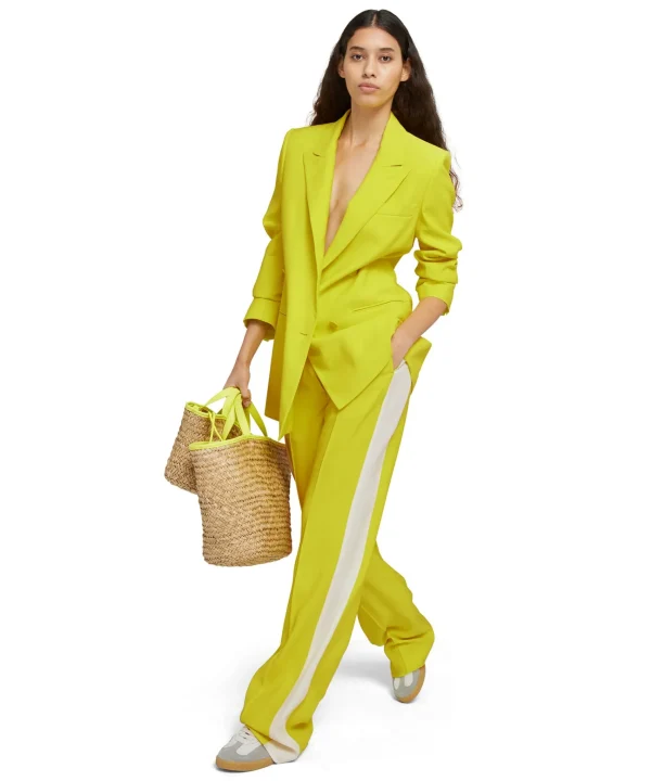 MSGM Pantaloni Tailoring Full Length In Viscosa Con Banda Laterale A Contrasto Lemon Yellow Shop