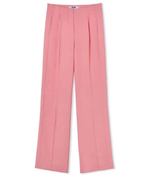 MSGM Pantaloni Tailoring Full Length In Viscosa Con Pinces Pink Cheap