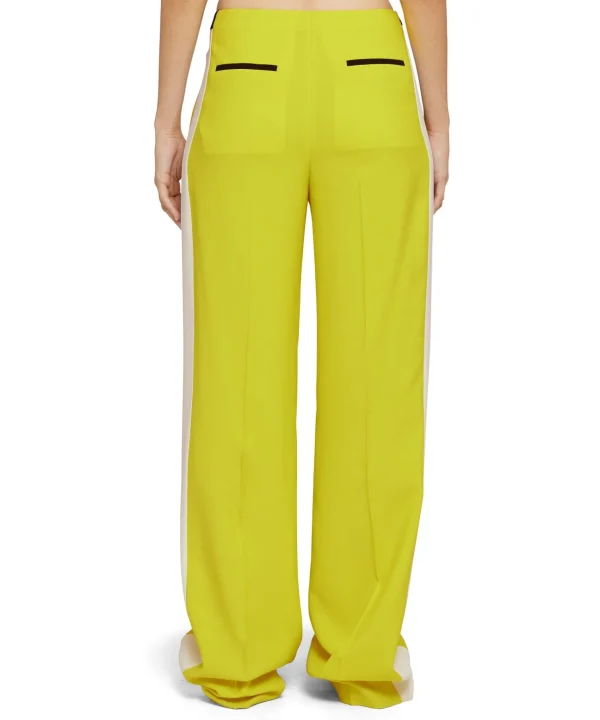 MSGM Pantaloni Tailoring Full Length In Viscosa Con Banda Laterale A Contrasto Lemon Yellow Shop