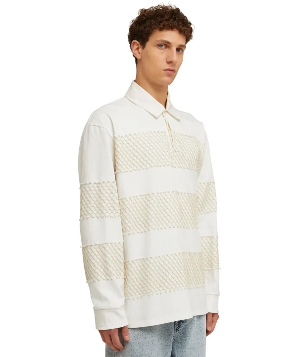 MSGM Polo In Cotone Tinta Unita Con Applicazioni In Rete Cream Outlet