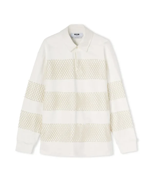 MSGM Polo In Cotone Tinta Unita Con Applicazioni In Rete Cream Outlet