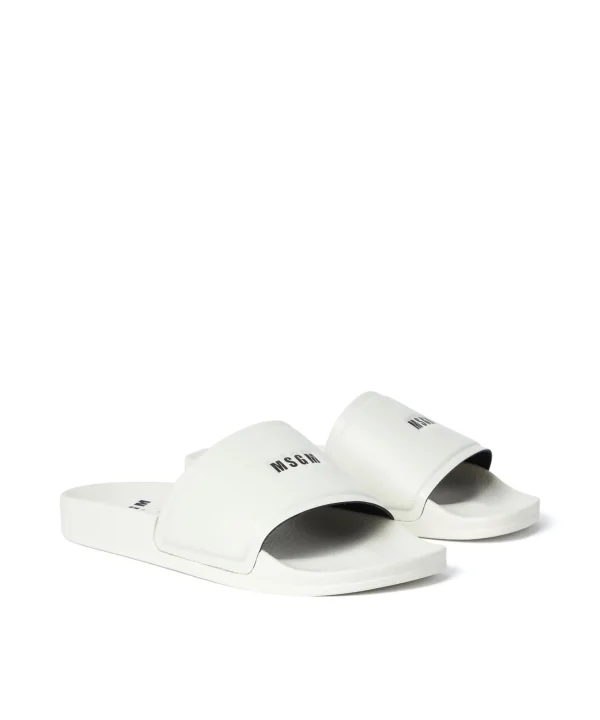 MSGM Pool Slides Con Micro Logo Cream Sale