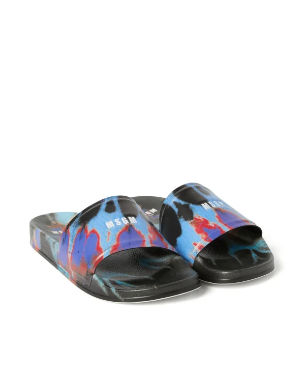 MSGM Pool Slides Tie Dye Con Micro Logo Black Best