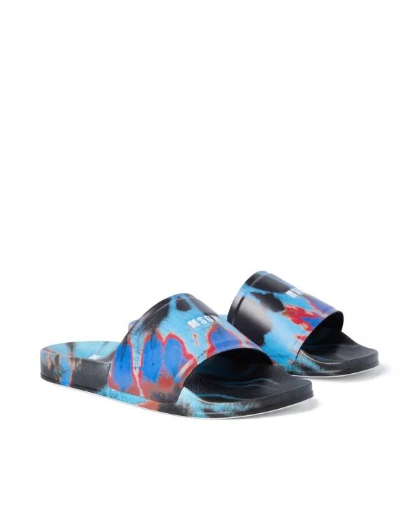 MSGM Pool Slides Tie Dye Con Micro Logo Black Hot