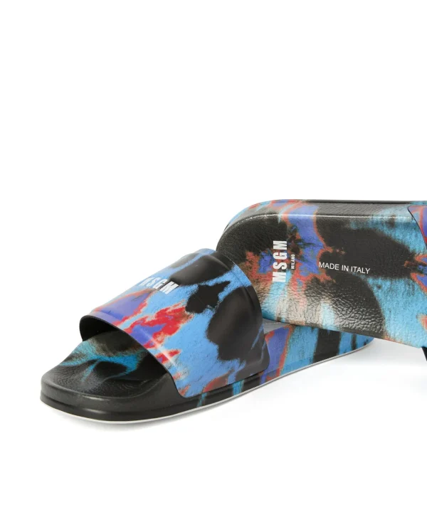 MSGM Pool Slides Tie Dye Con Micro Logo Black Best