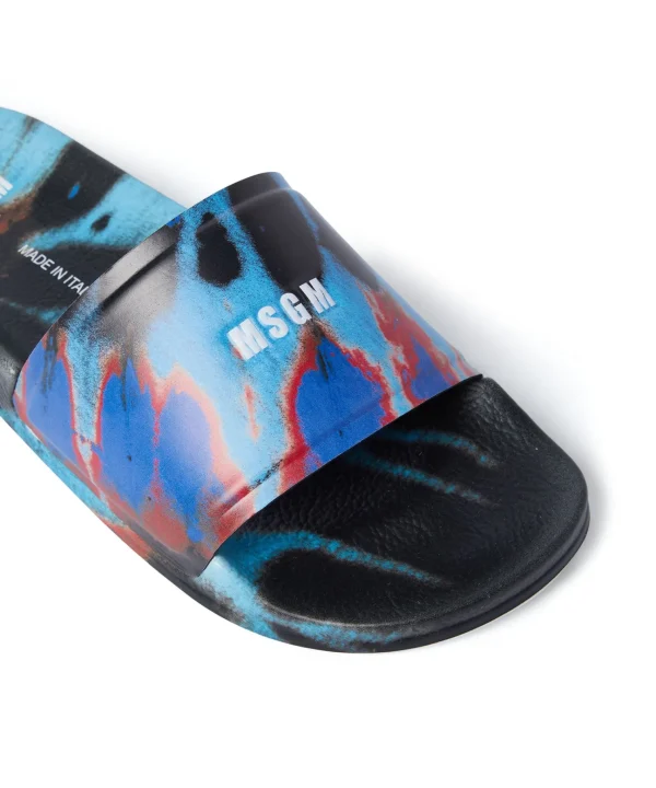 MSGM Pool Slides Tie Dye Con Micro Logo Black Hot