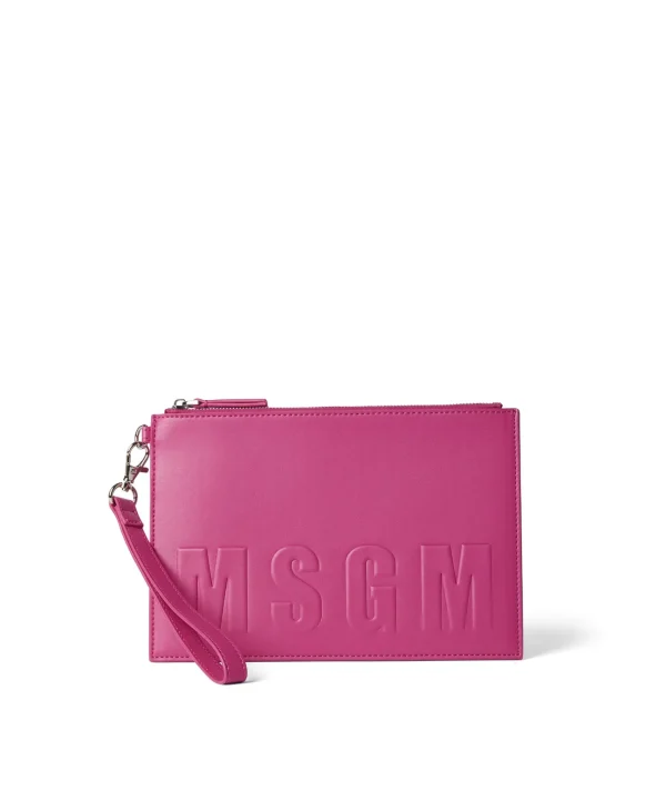 MSGM Pouche In Ecopelle Con Logo Embossed Pink Fluo Hot