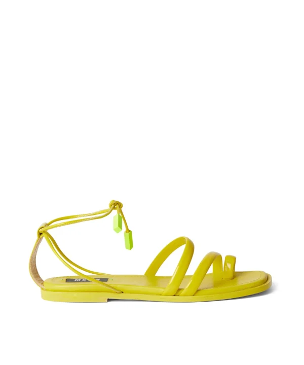 MSGM Sandali Bassi Con Fascette In Vernice Yellow Fluo Best Sale