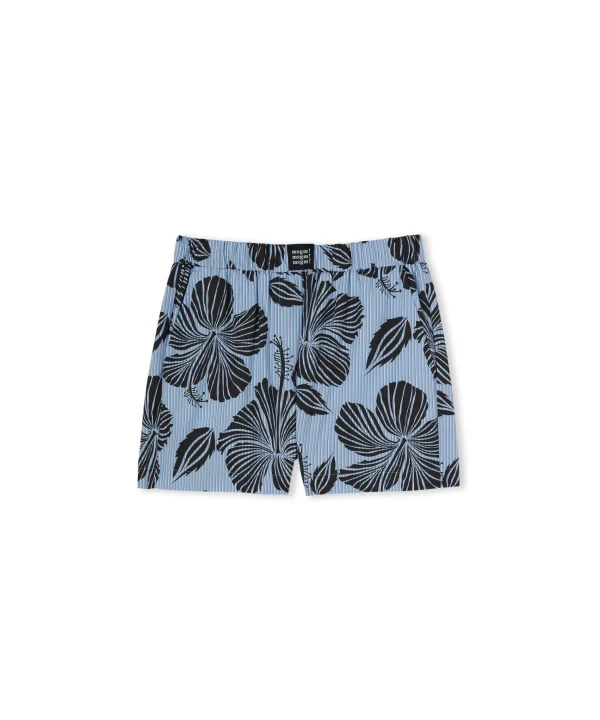 MSGM Shorts In Cotone Popeline Sartoriale Con Stampa "Hibiscus" Blue Online