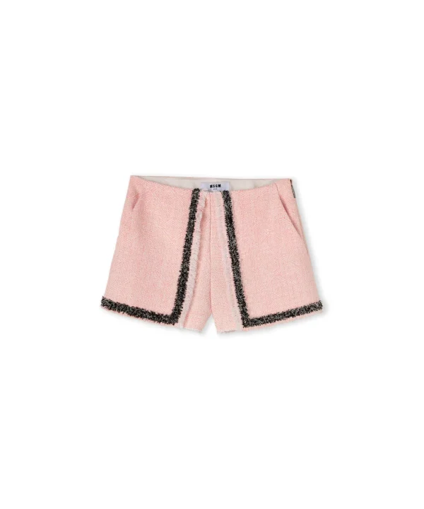 MSGM Shorts In Cotone Tweed Con Bordo Trimmed Pink Flash Sale