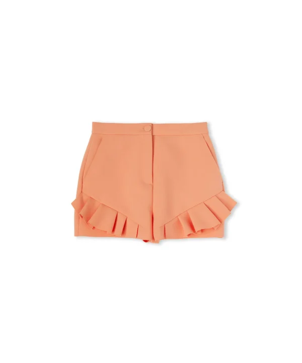 MSGM Shorts In Double Crepe Cady Con Rouches Applicate Orange New