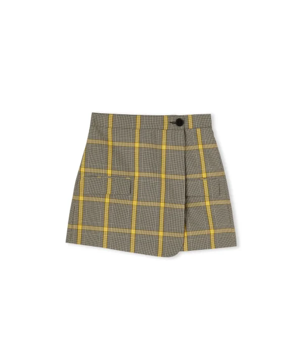 MSGM Skort In Prince Of Wales Con Design A Portafoglio Lemon Yellow Outlet