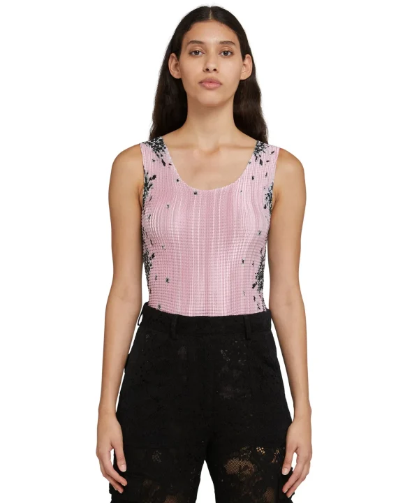 MSGM Top In Satin Micro Pleated Con Stampa "Blossom" Pink Discount