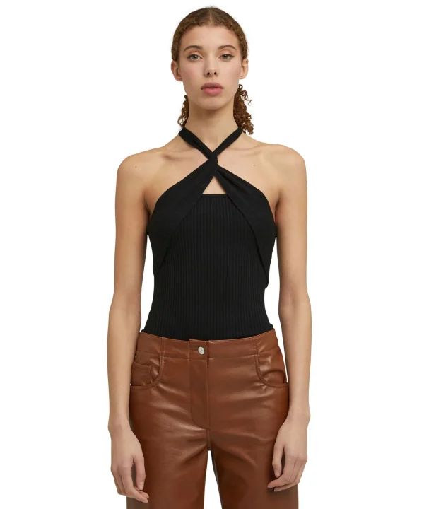 MSGM Top Incorciato In Viscosa Elasticizzata A Coste Black Hot