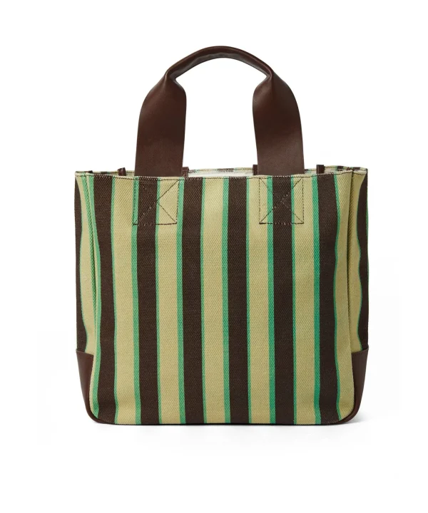 MSGM Tote Bag In Cotone A Righe Con Manici In Pelle Multicolor Brown Store