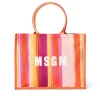 MSGM Tote Bag In Cotone "Brushed Stripes" Con Logo Pink Fluo Outlet