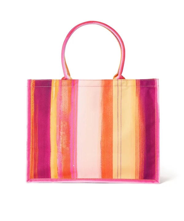 MSGM Tote Bag In Cotone "Brushed Stripes" Con Logo Pink Fluo Outlet