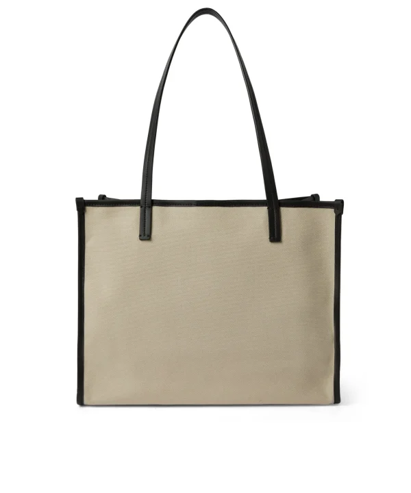 MSGM Tote Bag In Cotone Canvas E Dettagli In Pelle Beige Best