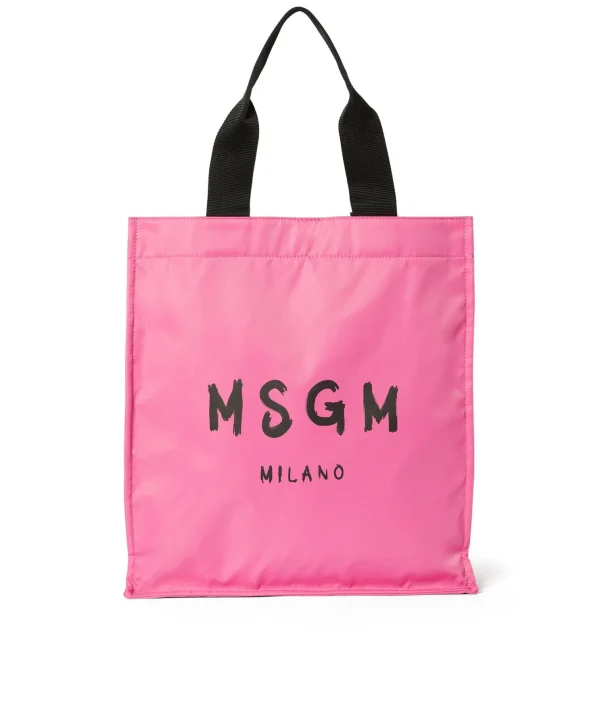 MSGM Tote In Nylon Signature Con Logo Pennellato Pink Fluo Store