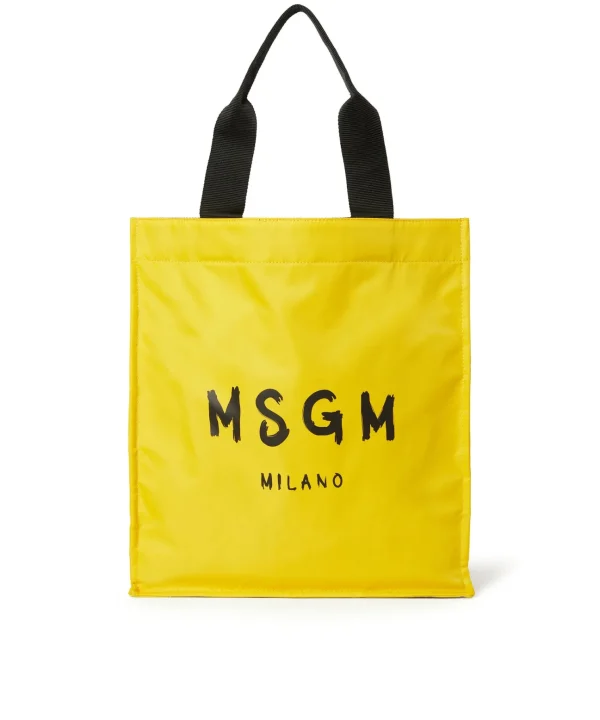 MSGM Tote In Nylon Signature Con Logo Pennellato Yellow Flash Sale