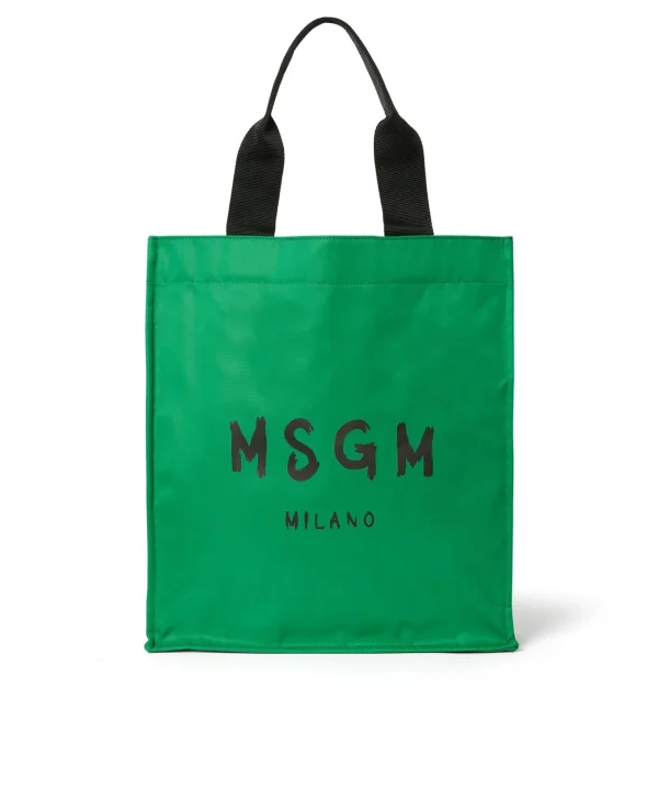 MSGM Tote In Nylon Signature Con Logo Pennellato Green Outlet