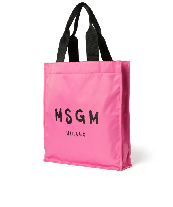 MSGM Tote In Nylon Signature Con Logo Pennellato Pink Fluo Store