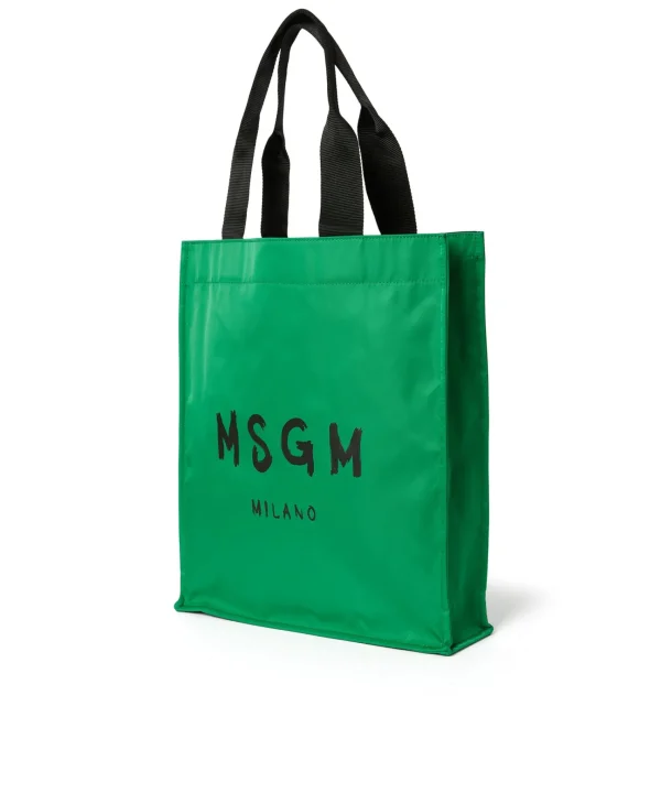 MSGM Tote In Nylon Signature Con Logo Pennellato Green Outlet