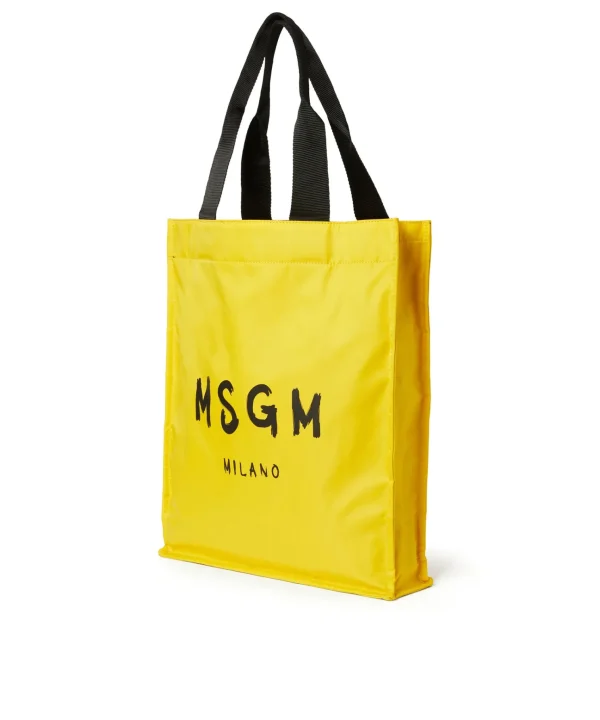 MSGM Tote In Nylon Signature Con Logo Pennellato Yellow New