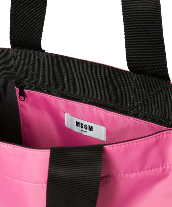 MSGM Tote In Nylon Signature Con Logo Pennellato Pink Fluo Store