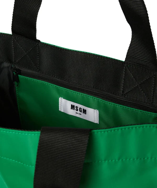 MSGM Tote In Nylon Signature Con Logo Pennellato Green Outlet