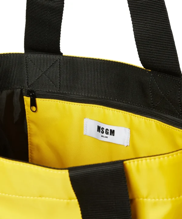 MSGM Tote In Nylon Signature Con Logo Pennellato Yellow New