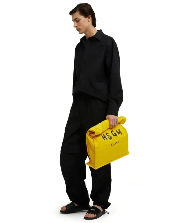 MSGM Tote In Nylon Signature Con Logo Pennellato Yellow New