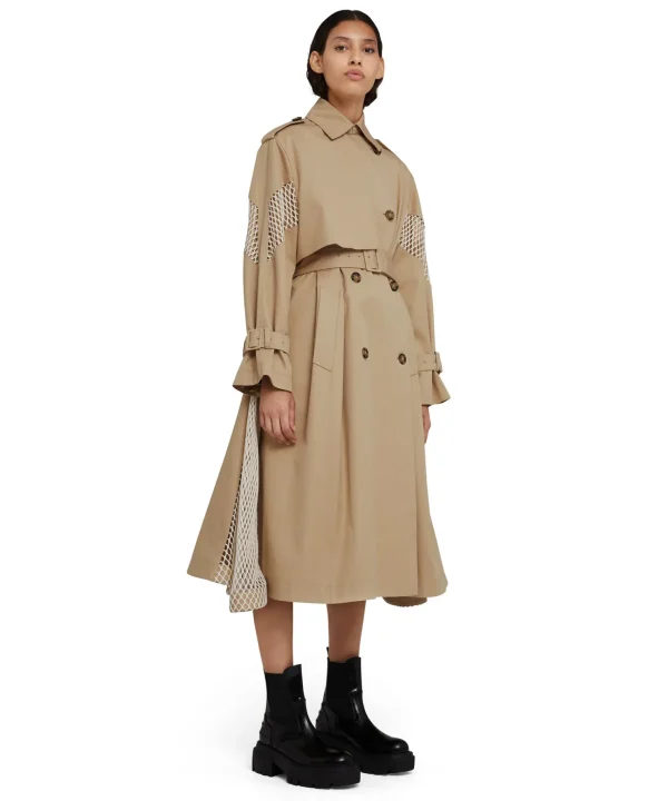 MSGM Trench Doppio Petto In Gabardina Con Dettagli In Rete Beige Cheap