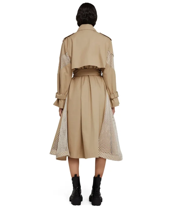 MSGM Trench Doppio Petto In Gabardina Con Dettagli In Rete Beige Cheap