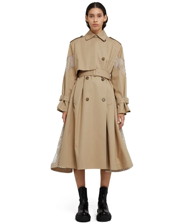 MSGM Trench Doppio Petto In Gabardina Con Dettagli In Rete Beige Cheap