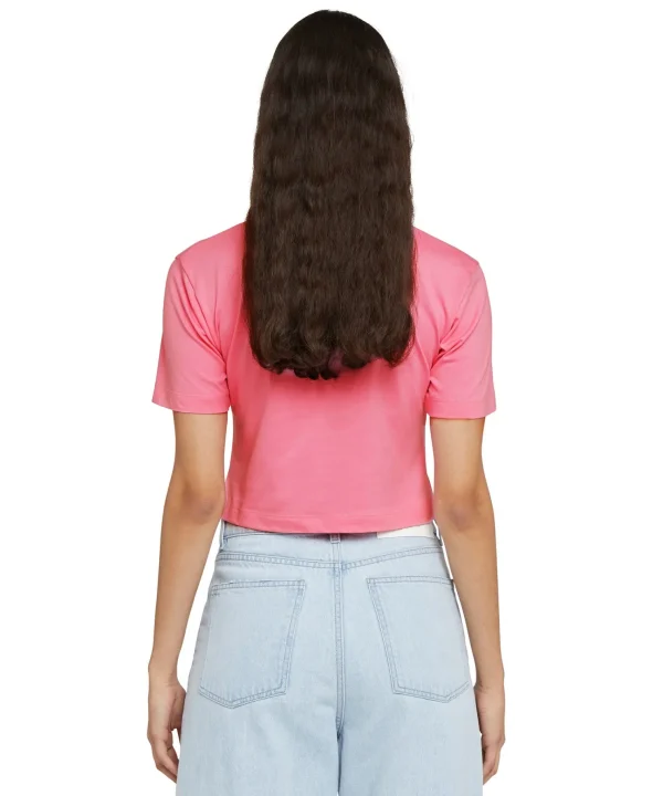 MSGM T-Shirt Crop In Cotone Con Grafica Dark Pink Best Sale