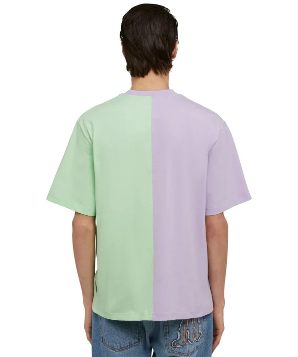 MSGM T-Shirt Girocollo Bicolore In Cotone Organico Della Capsule Fantastic Green Lillac Online