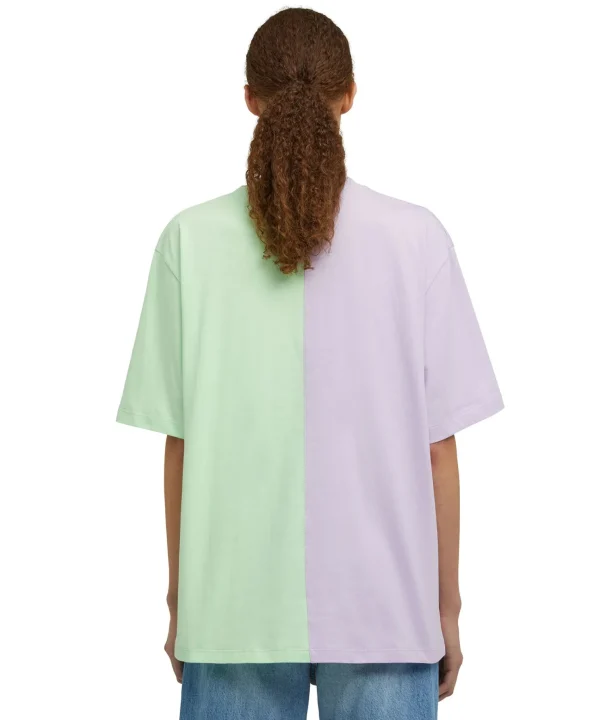 MSGM T-Shirt Girocollo Bicolore In Cotone Organico Della Capsule Fantastic Green Lillac Online