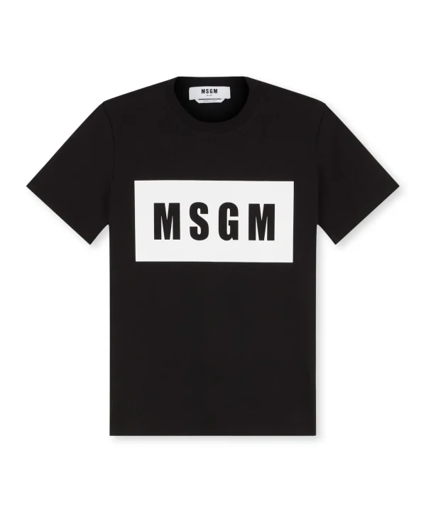 MSGM T-Shirt Girocollo Con Box Logo Black Best