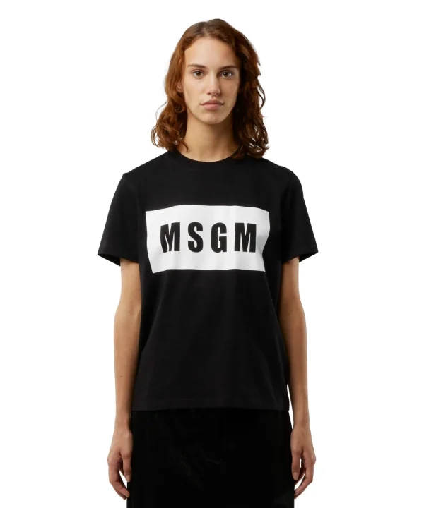 MSGM T-Shirt Girocollo Con Box Logo Black Best