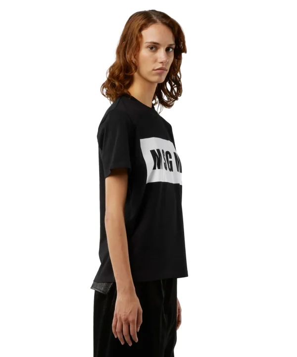 MSGM T-Shirt Girocollo Con Box Logo Black Best