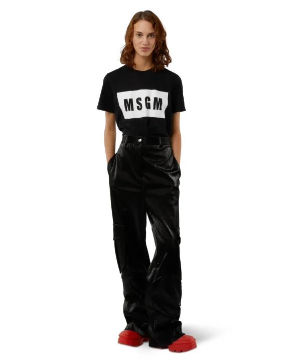 MSGM T-Shirt Girocollo Con Box Logo Black Best