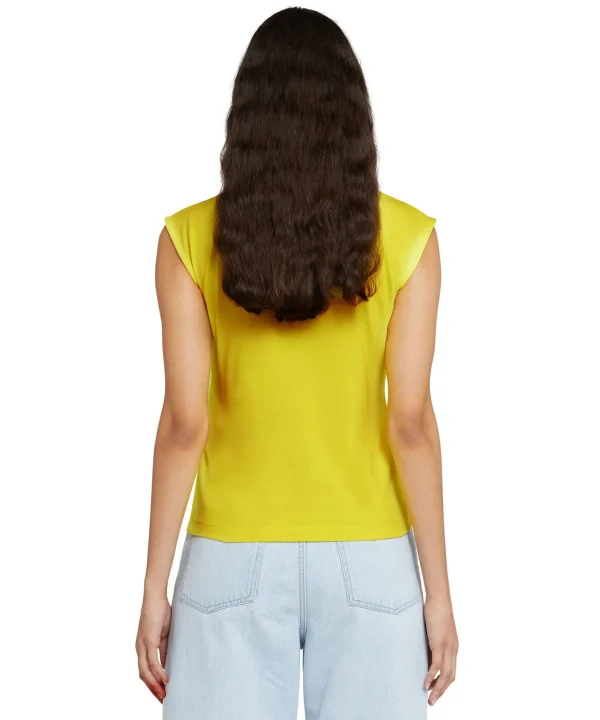 MSGM T-Shirt Girocollo Con Dettaglio In Tulle Yellow Best